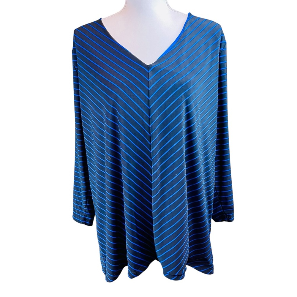 LAUREN Ralph Lauren Black Blue Striped Tunic Top Sz 3X Jersey Knit‎ Stretch Plus